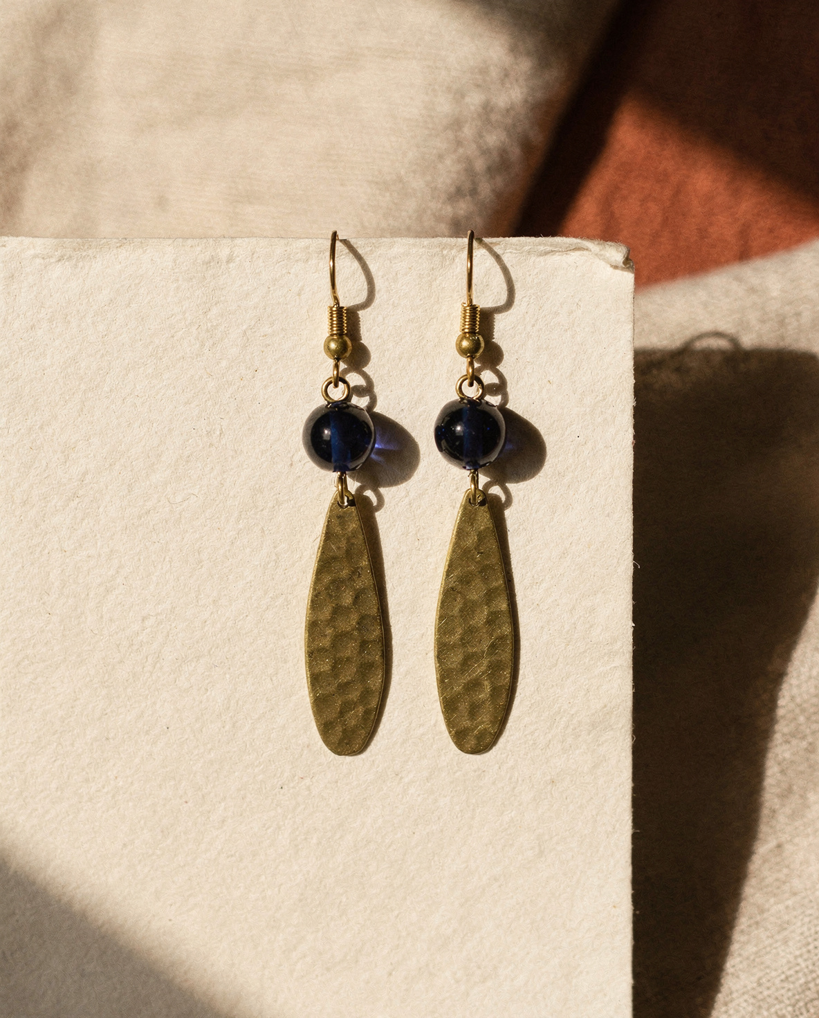 Beaded Drop Earrings — Brass / Indigo