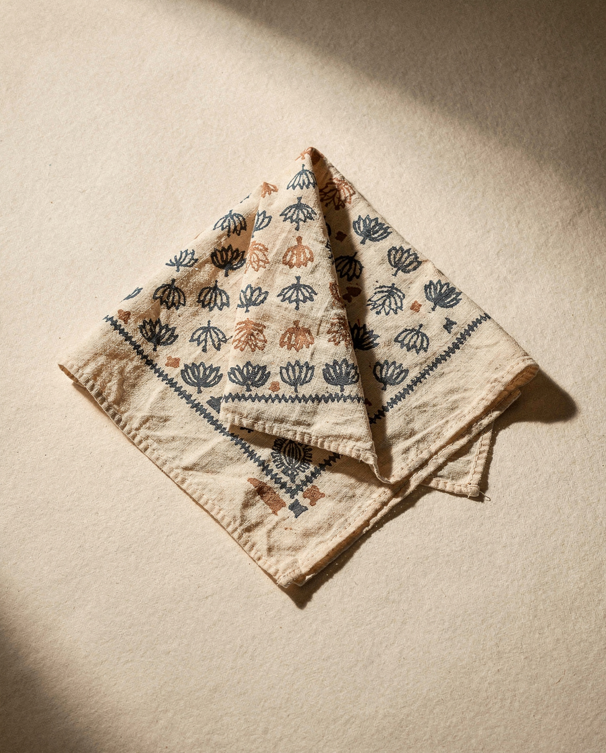 Cotton Bandana — Cream Block Print