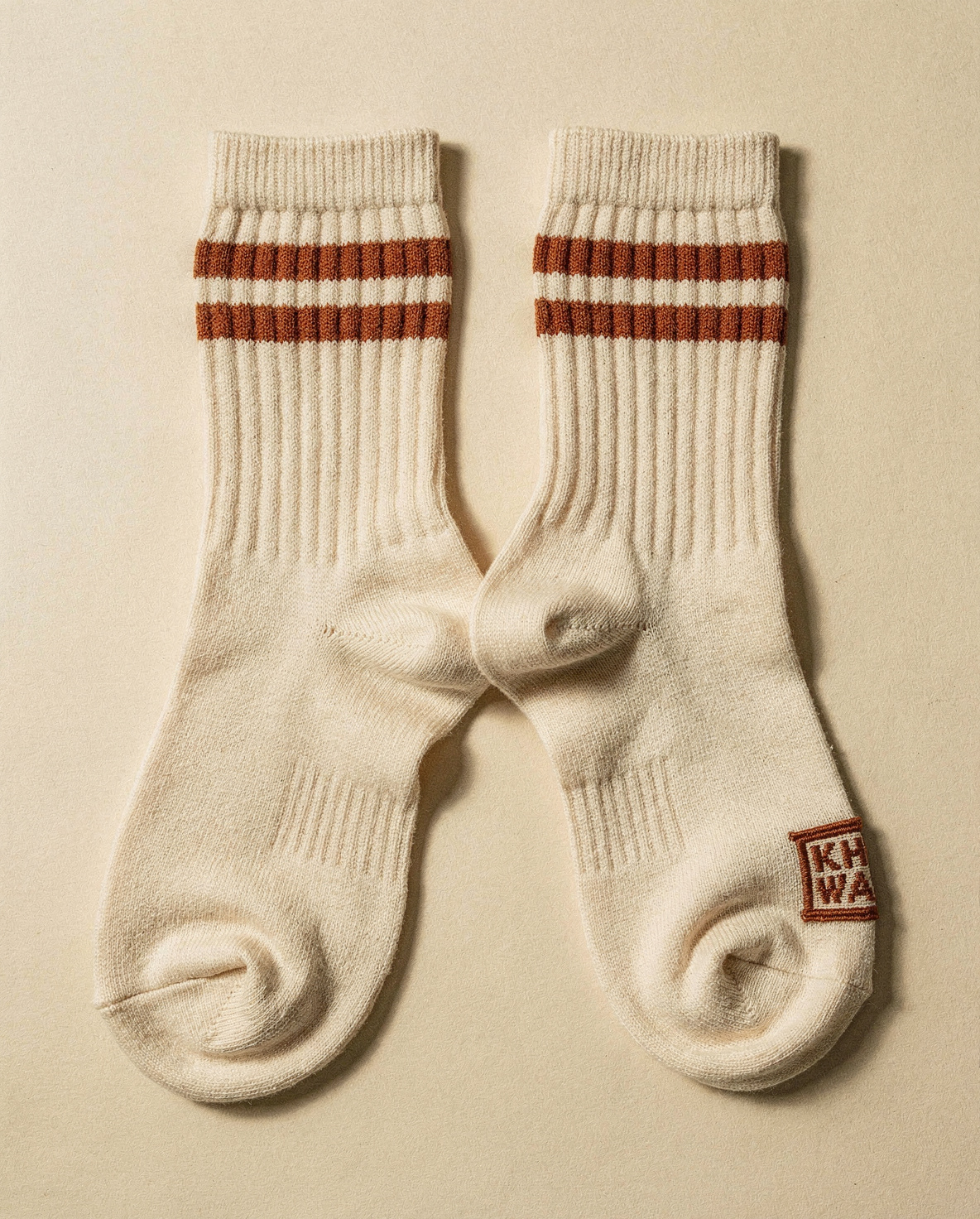 Ribbed Crew Sock — Cream / Terracotta